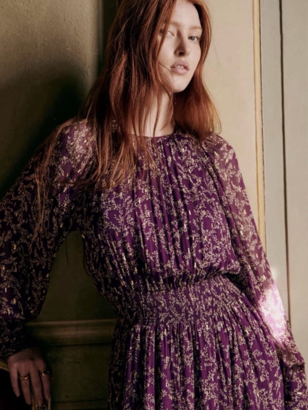 Sezane NWT Palerme Dress Purple Violet High Neck Wrap Skirt Women's US Size 10